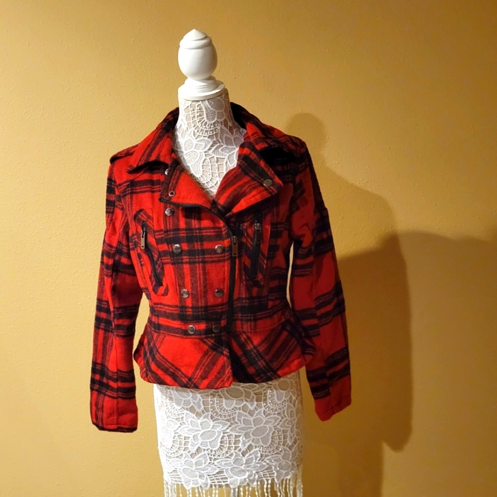 NYC DOLLHOUSE wool blend lined plaid jacket.